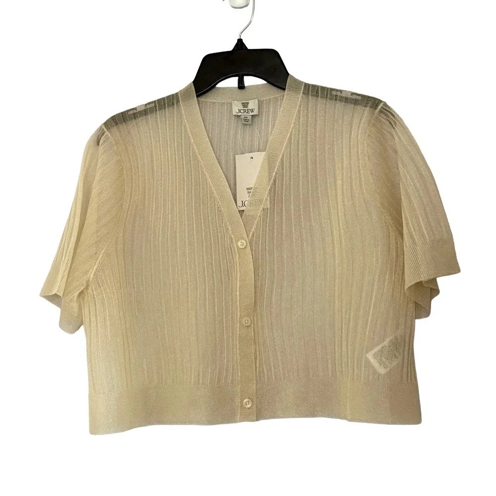 NWT Maryam Nassir Zadeh x‎ J.Crew Sheer Ribbed Shimmer Cardigan Sand - XXLarge